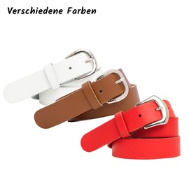 shenky Smooth Leather Belt in Various Colours and Waistbands, 3 cm Width, Belt with Belt Buckle, Genuine Leather, Women's Buckle, Genuine Leather, Women's Belt, Real Leather Belt, White