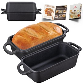 Vanderlume Cast Iron Loaf Pan with Lid 9x5 Inch, 2 in 1 Loaf Pans for Baking Bread, Even Heat Distribution for Sourdough, Homemade Bread