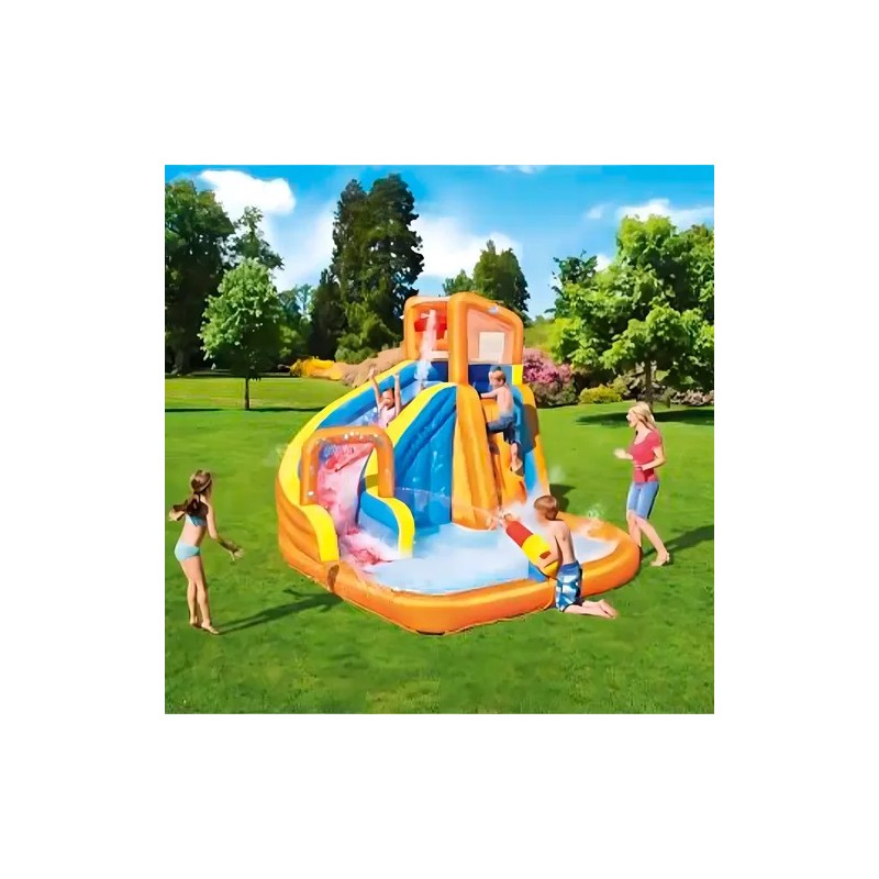 Alberca Piscina Parque Acuatico Resbaladilla Bomba Bestway Color Naranja