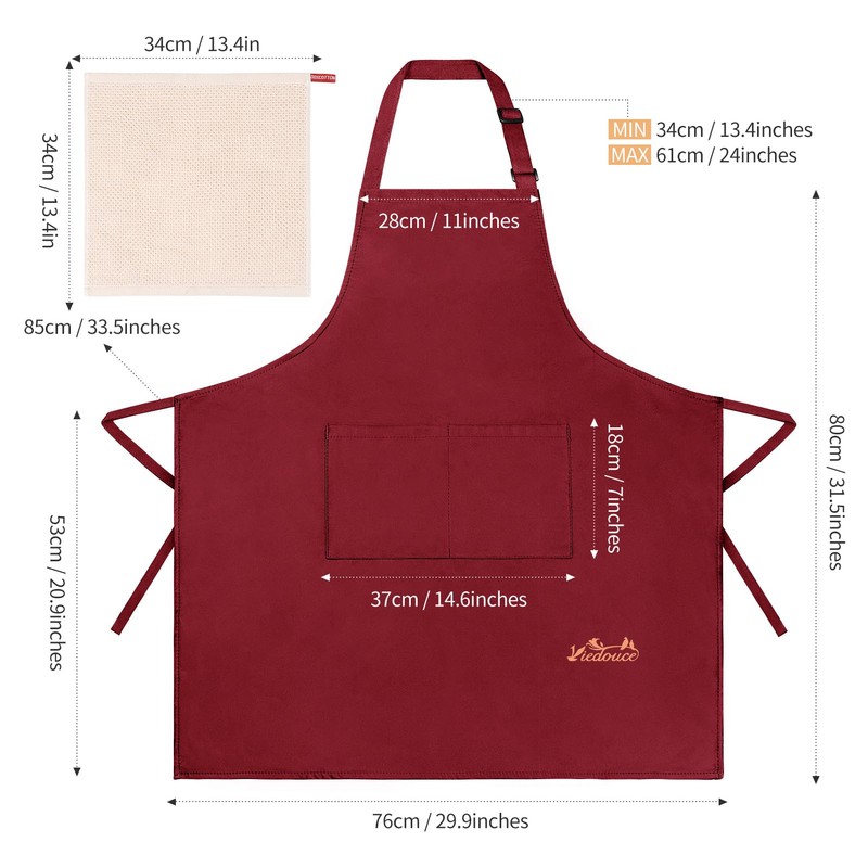 Viedouce 2-Pack of Waterproof Cooking Aprons with Pockets, Adjustable Kitchen