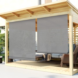TANG TANG 72" W x 72" L Outdoor Roller Shade Roll up Shades Blinds for Deck Porch Pergola Balcony Backyard Light Filtering Light Grey