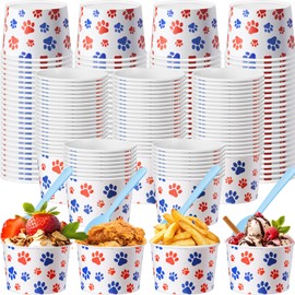 SiliFine 100 Pcs Blue Dog Paw Ice Cream Cups Bulk Blue Dog Birthday Party Supplies Paper Cups Disposable Doggie Bowls for Doggie Puppy Pet Theme Party Whip Ice Cream Snack Treat Food