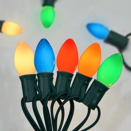 SUNSGNE 25FT LED Outdoor Christmas Lights with 25 C7 LED Vintage Shatterproof Plastic Multicolor Bulbs, Colored Christmas Lights for Patio Backyard Porch Balcony Gazebo Party Decorations, Green Wire
