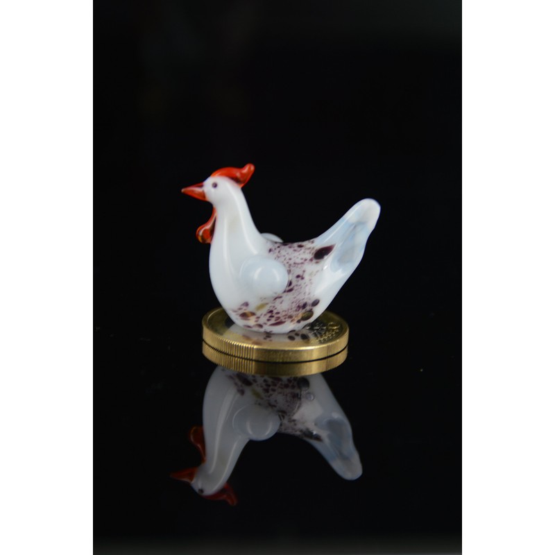 White Hen Brütend – Glass Miniature Figurine Figure Glucke "Brüt