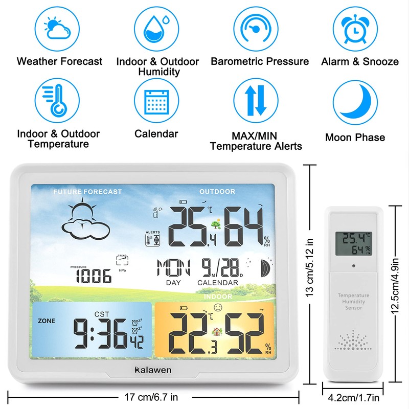 Weather Station Wireless Indoor Outdoor Weather Stations with Atomic Clock,