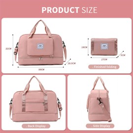 FIORETTO Womens Foldable Weekend Bag Overnight Hospital Bag with Shoes Compartment & Wet Pocket, Water Resistant Gym Bag Duffle Bag Travel Bag Holdall for Women Men Pink