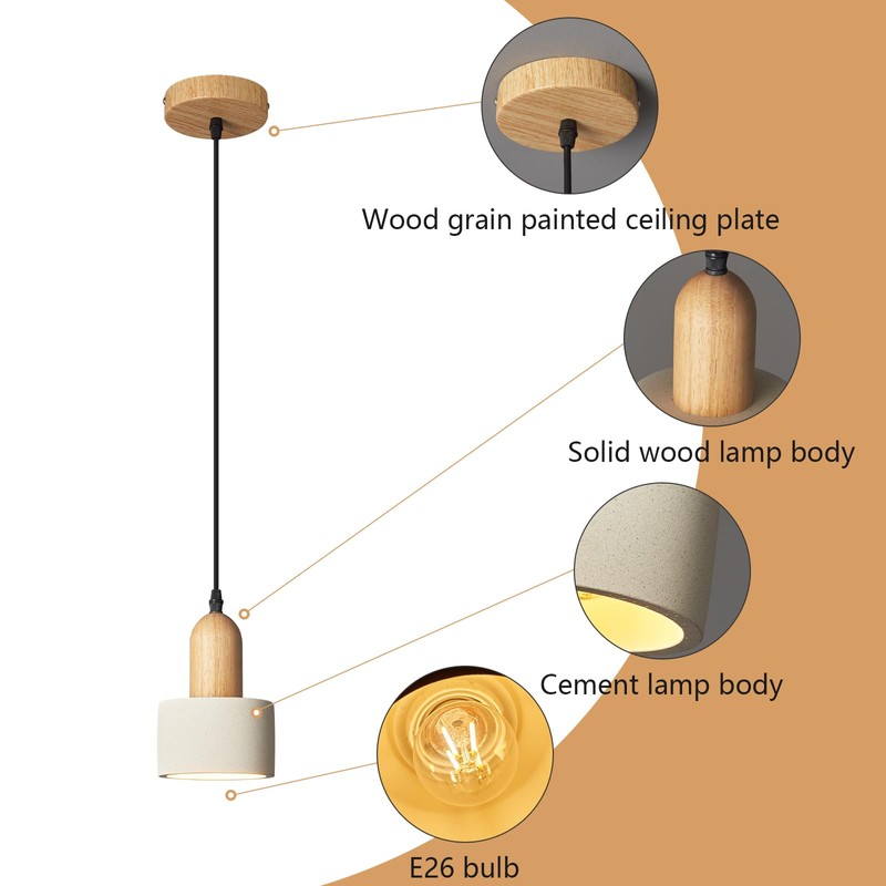 LBSQJ Modern Pendant Lights Cement White Chandelier Wooden Ceiling Lamps