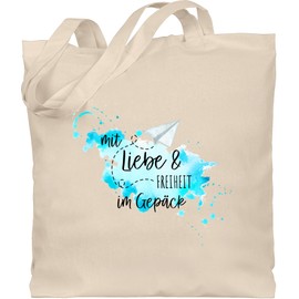 Shirtracer - Cotton Bag - Holiday Bag - With Love and Freedom in Luggage | Gift Love | Valentine Gift | Token of Love for Man | Gift for Him, 1 natural white