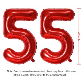 40” Red Number 55 Balloons Foil Helium Balloons Happy Birthday Balloons for Birthday Party Decorations and Anniversary Party Decor (Red-55)