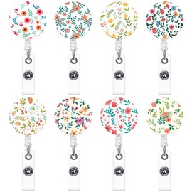 NACHLYNN 8 Pack Retractable Badge Holders Flower Nurse Badge Reel ID Badge Holders Retractable Clip for Office Student Nurse Doctor