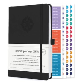 Smart Planner Pro – Undated Daily Planner – Small A5 – Achieve Goals & Increase Productivity – Weekly, Monthly, Work Sections, Organizer Diary with Back Pocket, 3 Satin Bookmarks & Pen Holder