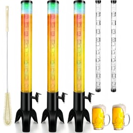 3PCS Drink Tower: 3L/100oz Mimosa Tower Dispenser with Ice Tube and LED Light, 3.17 Qt Tabletop Beer Dispense for Bars Parties Pubs Restaurants (3PCS-3L)