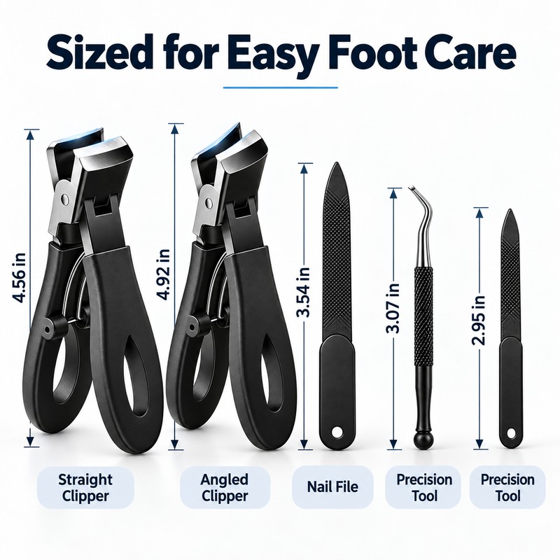 5-Piece Stainless Steel Toenail Clipper Set – Wide Jaw &