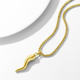Gold Italian Horn Cornicello Necklace for Men Women with 22"+2" Rolo Chain