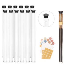 Clear Plastic Tube with Black lid, 12 Pack, Storage Holder for 8-10 inch Incense Sticks, Preserves Aroma (12)