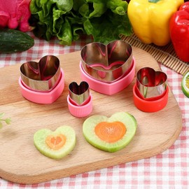 YomiFamily Heart Cookie Cutter Set 10 Pieces, Stainless Steel Heart Shaped Cutters Mold for Sandwich Fondant Pastry Cake Biscuit Fruit Veggie, Pink Color Large Medium Small Mini Sizes