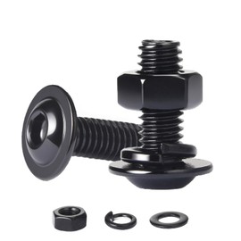 QANCEN 10 Pcs Flanged Button Head Socket Cap Screws M6x80mm, Black 304 Stainless Steel Nut and Bolt Fully Thread with Flat & Lock Washers Assortment Kit