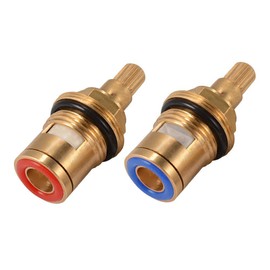 Replacement Brass Pair Ceramic Stem Disc Cartridge Mixer Hot and Cold Tap Inner Faucet Bathroom Basin Valve Quarter Turn G1/2" for Bathroom Kitchen Tap(1 Pair Hot & Cold)