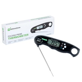 Restaurantware-4.5 Inch Digital Meat Thermometer, 1 Compact Food Thermometer - Waterproof, Folding Probe, Black Plastic Instant Read Meat Thermometer, Backlight and Calibration Function, for Grilling