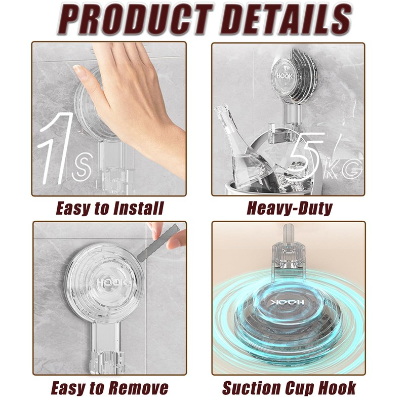 Plorede Suction Hooks, 2 Pack Reusable Multi-Purpose Sucker Hooks with