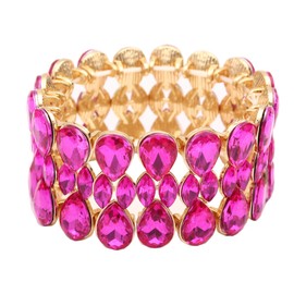 QLLYHLH Women’s Teardrop Stretch Bangle Bracelet Austrian Crystal Brides Bridesmaid Party Accessories for wedding (Fushia-Gold Plated, Alloy)