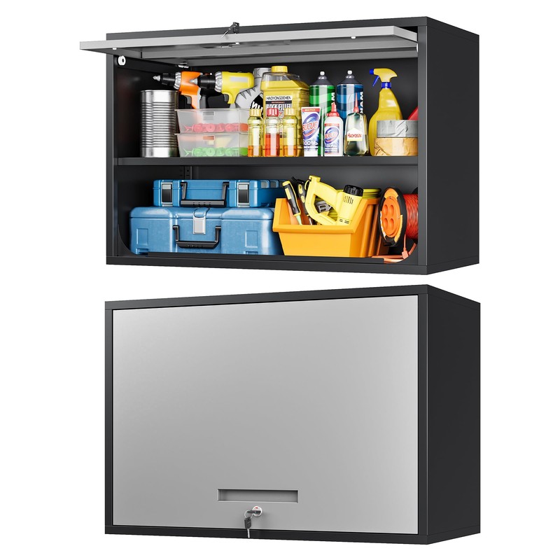 Metal Wall Cabinet with Up-Flip Door, 21.7" H Mounted Storage