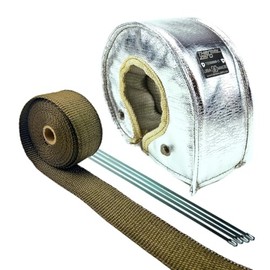 Thermal Zero Chrome T3 Turbo Blanket Heat Shield Insulation Kit - with Lava/Titanium High Temperature Exhaust Wrap & Stainless Steel Zip Ties - TZ32047-CLKIT
