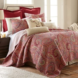 Levtex Home - Spruce Red Quilt Set - King/Cal King Quilt (106x92in.) + Two King Pillow Shams (36x20in.) - Paisley Pattern in Burgundy, Red, Tan, Grey - Reversible - Cotton