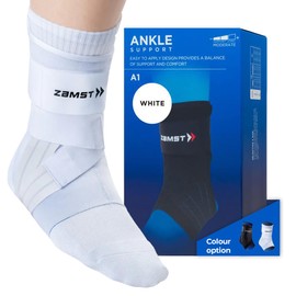 Zamst A1 White Ankle Brace for Sports - Breathable Sports Ankle Support for Men and Women with Adjustable Three Way Straps for Moderate Lateral Ankle Sprain - Right, Large