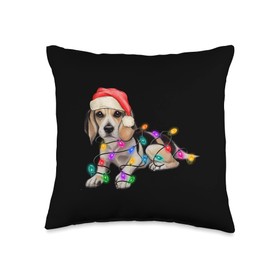 Dog owner gift ideas for Advent Christmas Fairy Lights Beagle Dog Throw Pillow, 16x16, Multicolor