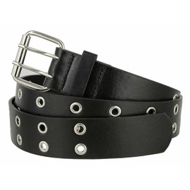 2 Count Double Grommet Twin Prong Nickle Roller Buckle Leather Casual Jean Belt 1-1/2"(38mm) Wide (Black, XL)