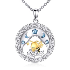 LUHE Bee Necklace for Women Sterling Silver Bee Jewelry Daisy Pendant Necklace Gifts for Women
