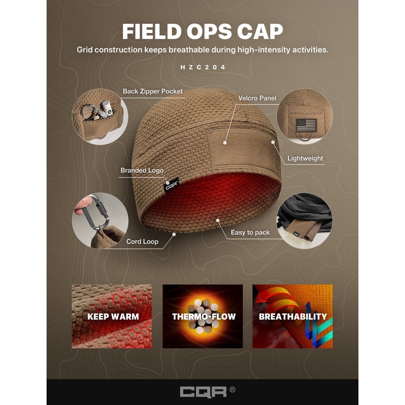 CQR Men's Fleece Tactical Beanie, Lightweight Army Military Skull Cap,