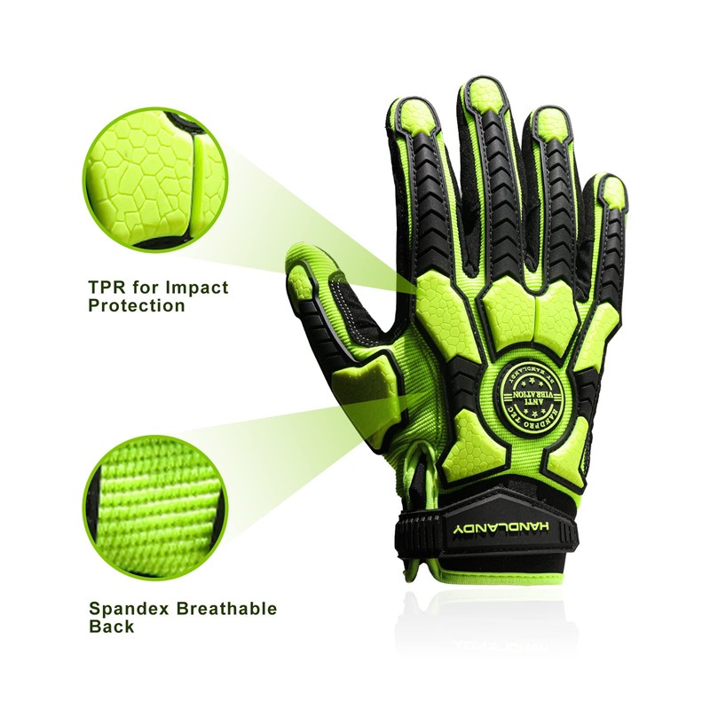 HANDLANDY Anti Vibration Gloves Men Impact Resistant Work Gloves, Padded