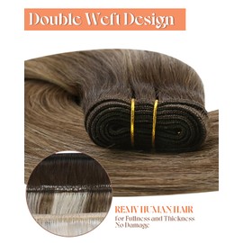 Sunny Hair Weft Hair Extensions Human Hair 18inch 120g Sew in Hair Extensions Real Human Hair Dark Brown Balayage Caramel Blonde Hand Tied Weft Hair Extensions For Women Real Hair Wefts Thickness