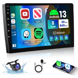 [8 CORE 2G+64G] Android 13 Double Din Car Radio Wireless Carpla Android Auto, 10.1" IPS HD Touchscreen Car Stereo with Bluetooth GPS WiFi FM/RDS 32EQ Mirror Link DSP SWC Backup Camera