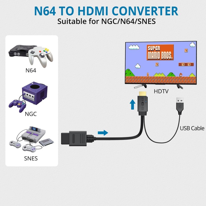 AUTOUTLET N64 Gamecube to HDMI Adapter, Supports 1080P(60hz) Output, 4:3