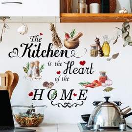 Kitchen Food Wall Stickers Quotes The Kitchen is The Heart of Home Restaurant Family Wall Decor Word Saying Peel and Stick Wall Art Decals for Dining Room Living Room