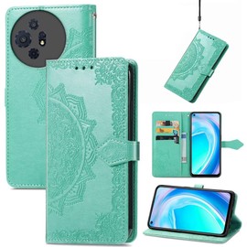 HONLEN Cover for TCL 50 NXTPAPER 5G / TCL 50 PRO NXTPAPER 5G (6.8" Inches) Premium PU Leather Wallet Flip Magnetic Closure Case, Mandala Embossed Design with 3 Card Slot, Stand Case Green