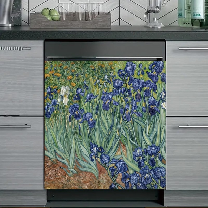Tomhong 2D Flat Irises Flower Dishwasher Magnetic Cover 23x26 Inch