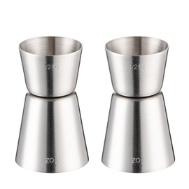 Briout Jigger for Bartending, 2 Pcs Double Cocktail Jigger Japanese Premium 304 Food Grade Stainless Steel Jigger 1 OZ 1/2 OZ, Flat Edge Silver