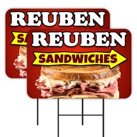 Vista Products Reuben Sandwiches 2 Pack Double-Sided Yard Signs 16" x 24" with Metal Stakes (Made in Texas)