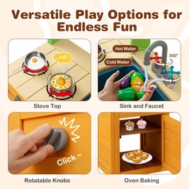 Costzon Mud Kitchen for Kids Outdoor, Wooden Play Kitchen w/Stoves, Removable Sink, Faucet, Oven, Cooking Accessories, Storage Shelves, Montessori Pretend Kitchen Playset for Girls&Boys 3+ Years Old