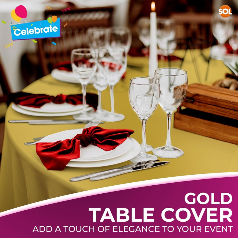 SOL 6pk Gold Round Table Cloth Disposable 140cm Party Tablecloths