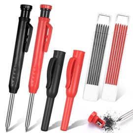 2er Tieflochmarker Bleistift Baustellen Bleistifte, Zimmermannsbleistifte Bohrlochmarker mit 12 Bleistiftminen, Tischler Bleistift Tiefenlochmarker für Schreinerei Baubleistift Handwerker Carpenter