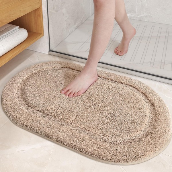 Color&Geometry Khaki Bathroom Rugs, Non Slip, Absorbent, Soft, Washable, Thick