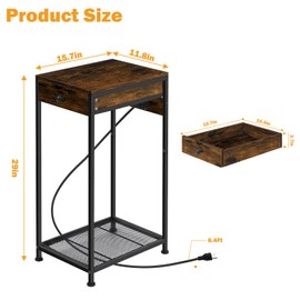 Vrisa Home Printer Stand with Storage Drawer Printer Table Desk with Charging Station Small Printer Cart Holder with Wheels for Home Office Computer PC Tower Label Shredder Stands, Rustic Brown