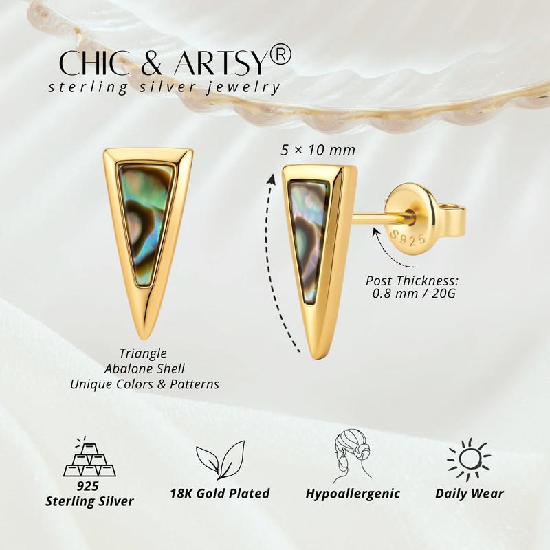 18K Gold-Plated 925 Sterling Silver Hypoallergenic Dainty Abalone Shell Triangle