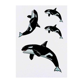 4 x 'Orca' Temporary Tattoos - Water Resistant, Skin-Safe, Non-Toxic Transfers, Mixed Sizes (TO00041541)