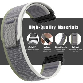 ZoRoll QuickFit 26 mm Nylon Strap for Garmin Enduro 3 / Fenix 8 51mm / 7X Pro Solar/7X/6X/5X/5X GPS, Sport Replacement Bracelet, Watch Band for Quatix 6X Solar/Tactix 7 Pro Edition - Green&Grey